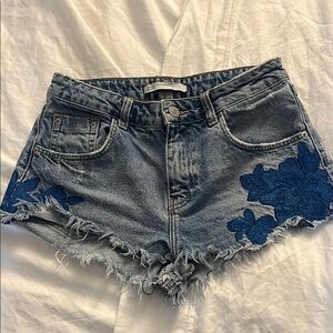 Denim Floral Embroidered Women's Shorts